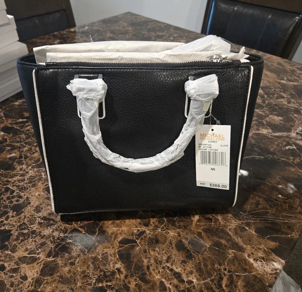 MICHAEL KORS Black and White Two-Tone Satchel